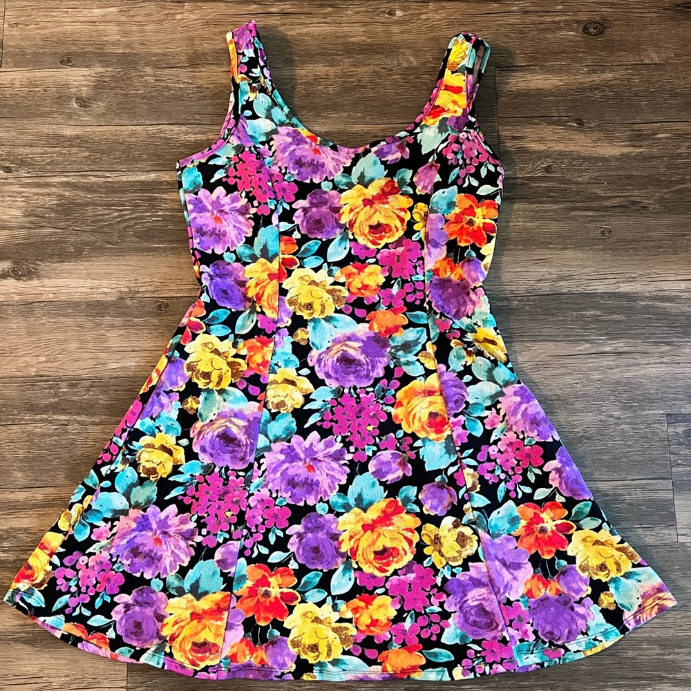 FLORAL Multicolored Dress - Papaya - Colorful Flower Pattern Dress - L